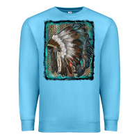 Ocean Blue indian feather headdress with leopard background Premium Sweatshirt - RanaPortraitStore