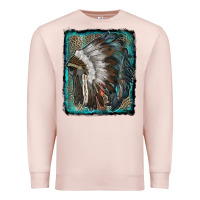 Pale Pink indian feather headdress with leopard background Premium Sweatshirt - RanaPortraitStore