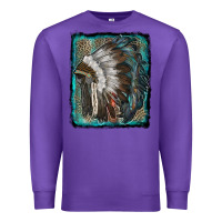 Purple indian feather headdress with leopard background Premium Sweatshirt - RanaPortraitStore