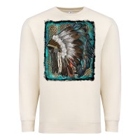 Sandshell indian feather headdress with leopard background Premium Sweatshirt - RanaPortraitStore