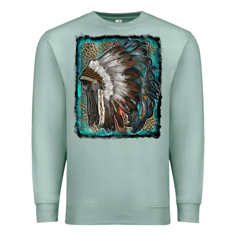 Indian Feather Headdress With Leopard Background Premium Sweatshirt by RanaPortraitStore | Teevron