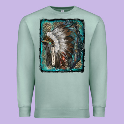 Indian Feather Headdress With Leopard Background Premium Sweatshirt Designed By Ranaportraitstore