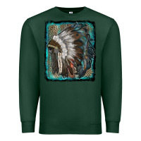 Sports Green indian feather headdress with leopard background Premium Sweatshirt - RanaPortraitStore
