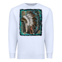 White indian feather headdress with leopard background Premium Sweatshirt - RanaPortraitStore