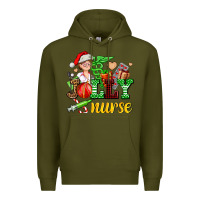 Army Green jolly nurse with Christmas element Premium Hoodie - AdoDesignShop