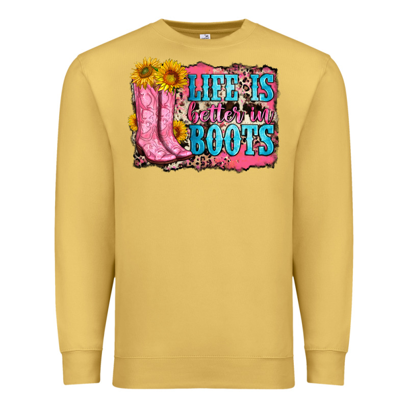 Life Is Better In Boots Premium Sweatshirt by Zillion Design Studio | Teevron