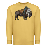 Antique Gold bison with indian headdress Premium Sweatshirt - RanaPortraitStore