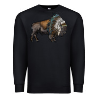 Black bison with indian headdress Premium Sweatshirt - RanaPortraitStore