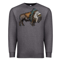 Charcoal Heather bison with indian headdress Premium Sweatshirt - RanaPortraitStore