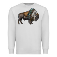 Dove Grey bison with indian headdress Premium Sweatshirt - RanaPortraitStore