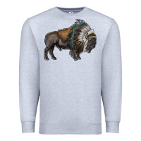 Heather Grey bison with indian headdress Premium Sweatshirt - RanaPortraitStore