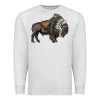 Oatmeal Heather bison with indian headdress Premium Sweatshirt - RanaPortraitStore