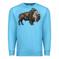 Ocean Blue bison with indian headdress Premium Sweatshirt - RanaPortraitStore