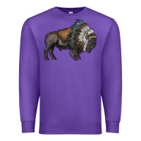 Purple bison with indian headdress Premium Sweatshirt - RanaPortraitStore