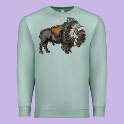 Bison With Indian Headdress Premium Sweatshirt Designed By Ranaportraitstore
