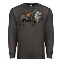 Smoke bison with indian headdress Premium Sweatshirt - RanaPortraitStore