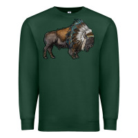 Sports Green bison with indian headdress Premium Sweatshirt - RanaPortraitStore