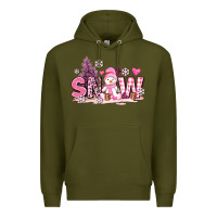 Army Green pink snowman and snow Premium Hoodie - AdoDesignShop