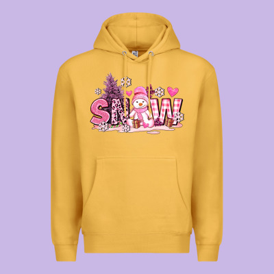Pink Snowman And Snow Premium Hoodie Designed By Adodesignshop