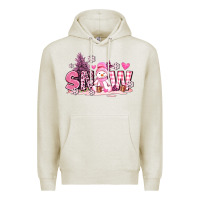Oatmeal Heather pink snowman and snow Premium Hoodie - AdoDesignShop