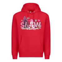 Red pink snowman and snow Premium Hoodie - AdoDesignShop
