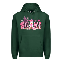 Sports Green pink snowman and snow Premium Hoodie - AdoDesignShop