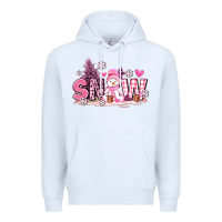 White pink snowman and snow Premium Hoodie - AdoDesignShop