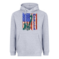 Heather Grey usa flag with statue of liberty Heavyweight Hoodie - texasbilliewilder