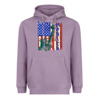 Lavender usa flag with statue of liberty Heavyweight Hoodie - texasbilliewilder