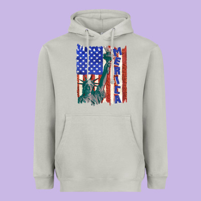 Heavyweight Hoodie usa flag with statue of liberty