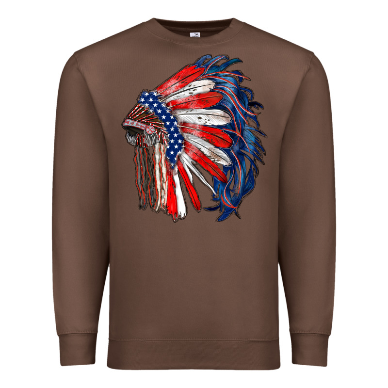 American Flag Indian Headdress Premium Sweatshirt by RanaPortraitStore | Teevron