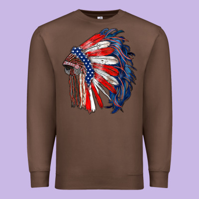American Flag Indian Headdress Premium Sweatshirt Designed By Ranaportraitstore