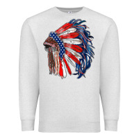 Oatmeal Heather american flag indian headdress Premium Sweatshirt - RanaPortraitStore