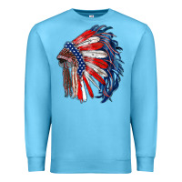Ocean Blue american flag indian headdress Premium Sweatshirt - RanaPortraitStore