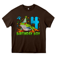 Chocolate Brown birthday boy frog age 4 Heavy Core Tee - LillyAllenDesigns