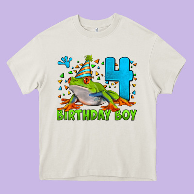 Birthday Boy Frog Age 4 Heavy Core Tee Designed By Lillyallendesigns