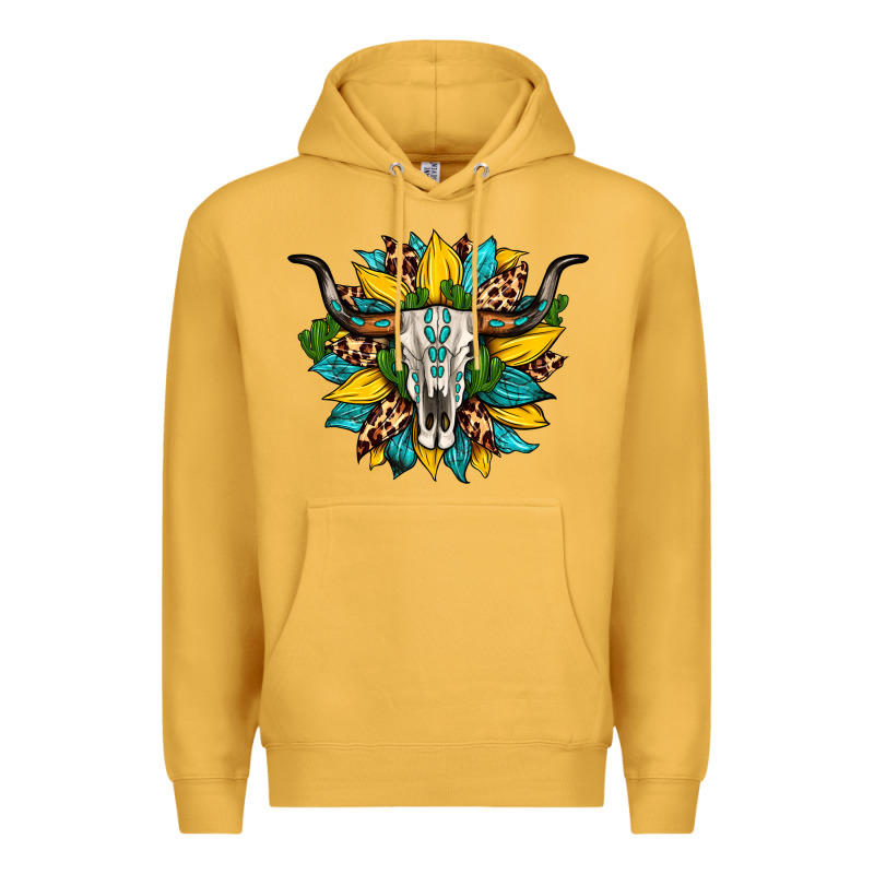 Bull Skull Gemstone Cactus Leopard Sunflower Premium Hoodie by Artiststas | Teevron