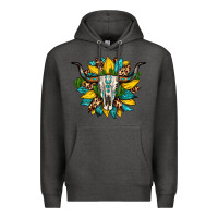 Charcoal Heather bull skull gemstone cactus leopard sunflower Premium Hoodie - Artiststas