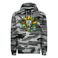Slate Camo bull skull gemstone cactus leopard sunflower Premium Hoodie - Artiststas