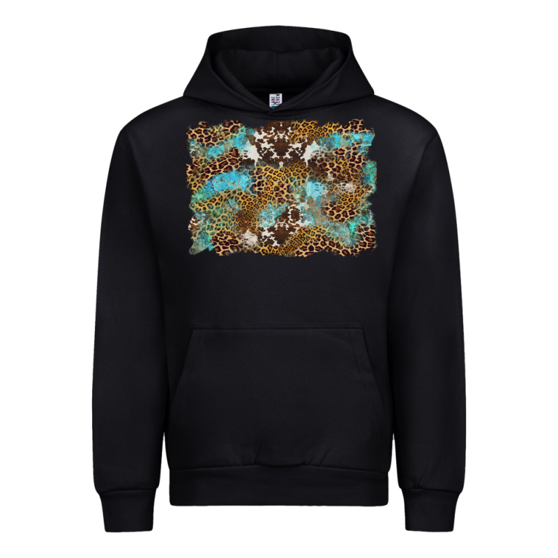 Western Leopards And Turquoise With Cowhide Background Urban Hoodie by Artiststas | Teevron