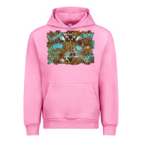 Fuchsia Pink western leopards and turquoise with cowhide background Urban Hoodie - Artiststas