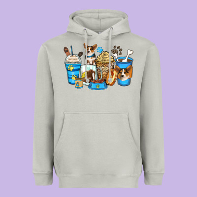 Corgi Coffee Cups Heavyweight Hoodie Designed By Zillion Design Studio