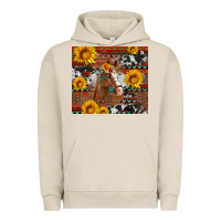 Pigment French Oak western horse with sunflowers and aztec leopard cowhide Urban Hoodie - Artiststas