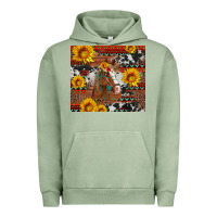Pigment Oil Green western horse with sunflowers and aztec leopard cowhide Urban Hoodie - Artiststas
