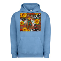Pigment Pebble Blue western horse with sunflowers and aztec leopard cowhide Urban Hoodie - Artiststas