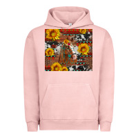 Pigment Salmon western horse with sunflowers and aztec leopard cowhide Urban Hoodie - Artiststas