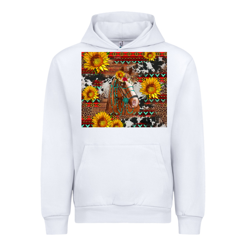Western Horse With Sunflowers And Aztec Leopard Cowhide Urban Hoodie by Artiststas | Teevron