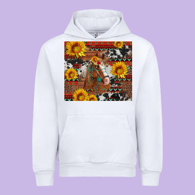 Western Horse With Sunflowers And Aztec Leopard Cowhide Urban Hoodie Designed By Artiststas