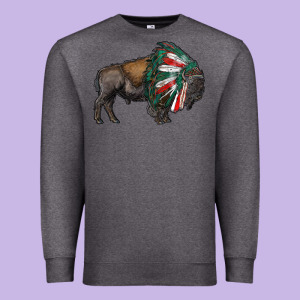 Mexican Bison With Indian Headdress Premium Sweatshirt Designed By Ranaportraitstore