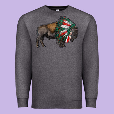 Mexican Bison With Indian Headdress Premium Sweatshirt Designed By Ranaportraitstore